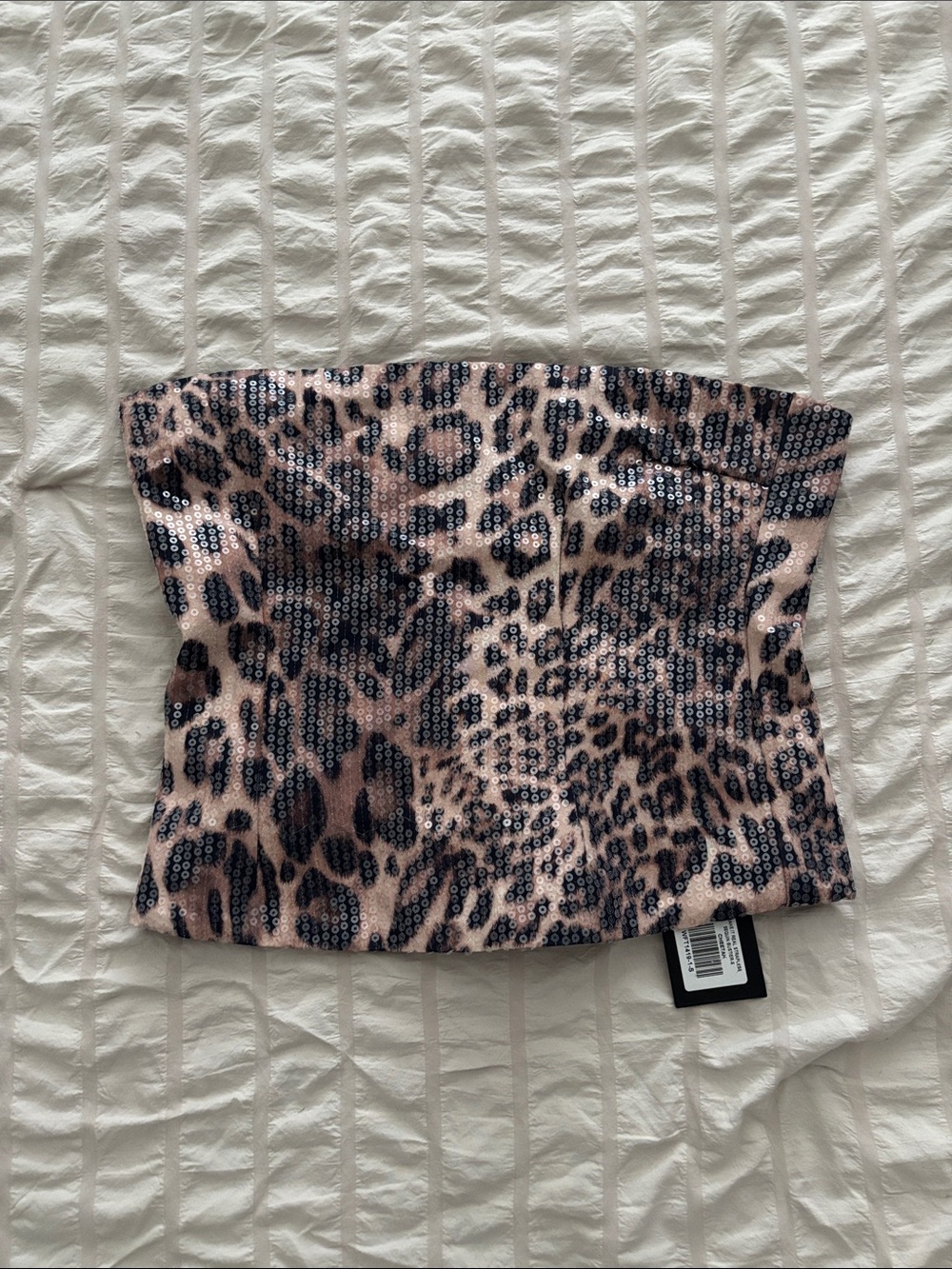 White Fox Boutique Brown and Black Sequin Leopard Print Strapless Tube Top